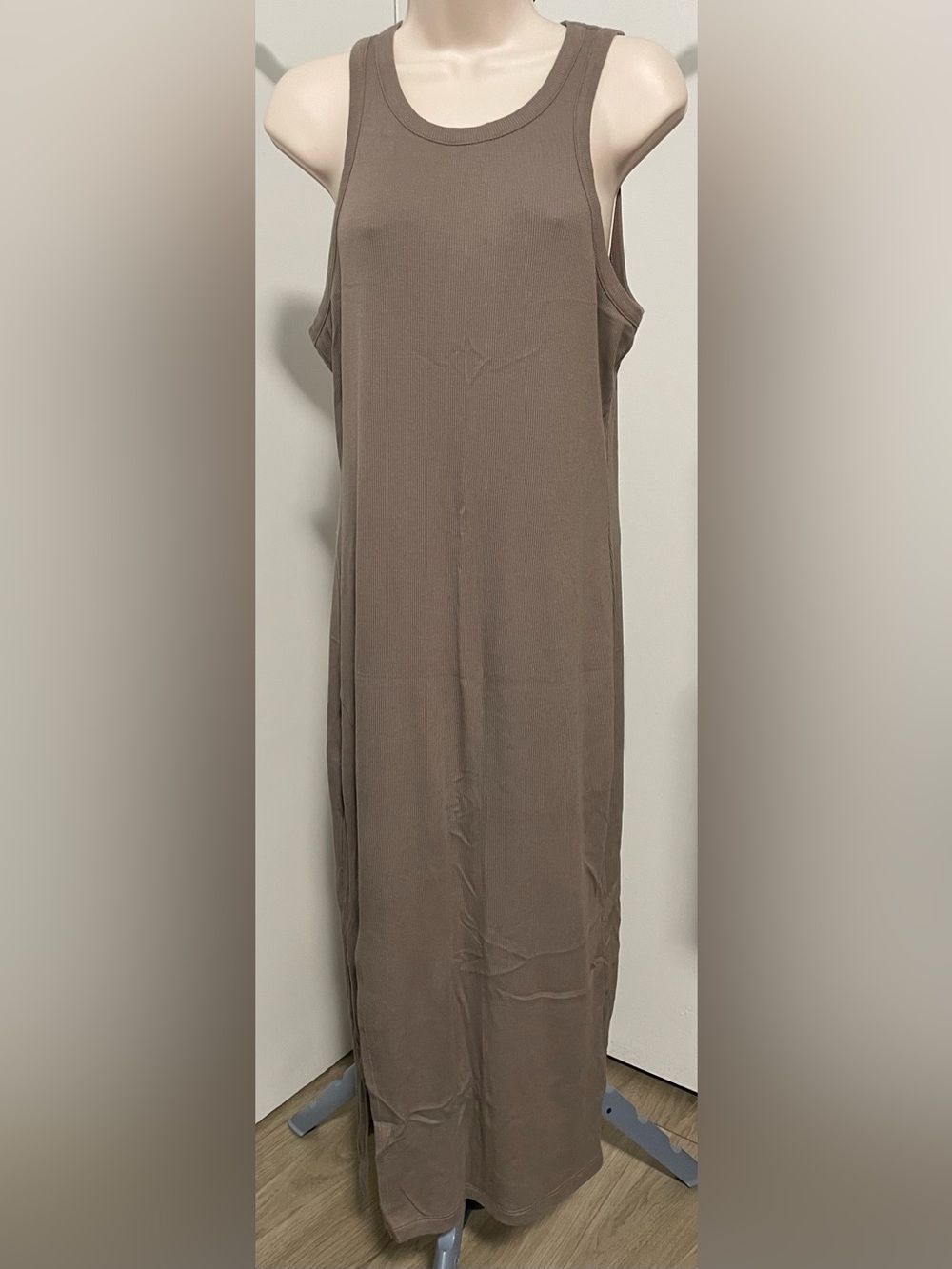 Beyond Yoga Taupe Brown Sleeveless Ribbed Maxi Dress Sz.L